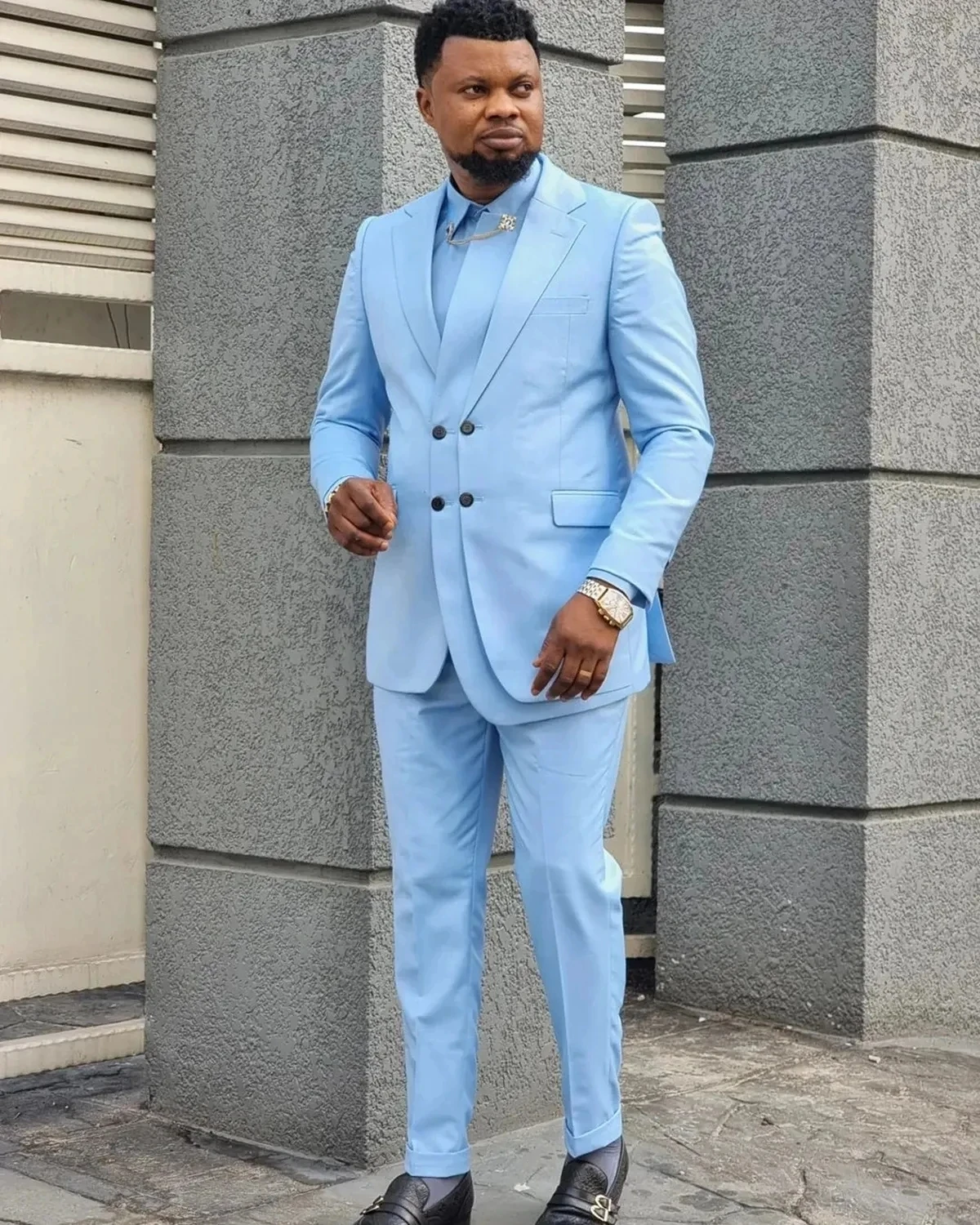 Latest Unique design Light Blue Jacket Pant Groom'S Wedding Men Suits Party Dresses Business Style Formal Clothing  jacket+pants