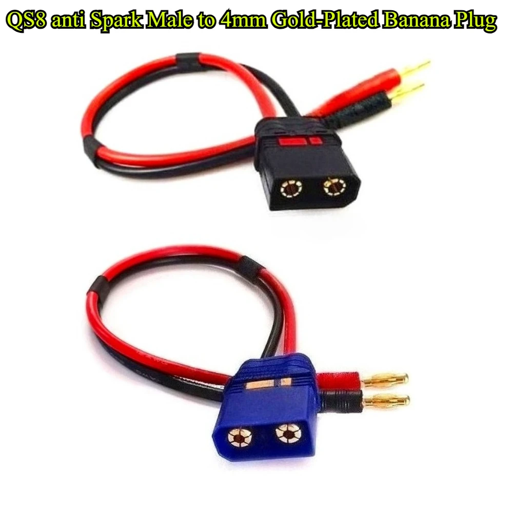 QS8 anti Spark Male to 4mm Gold-Plated Banana Plug Charging Extension Cable 12AWG Silicone Cable 100A For RC Drone Lipo Battery