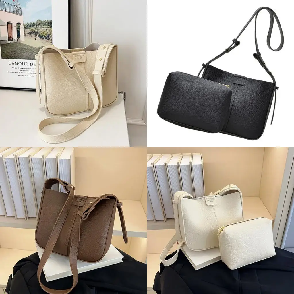 

D46D Woman Bucket Bag Large Capacity Shoulder Bag PU Leather Crossbody Bag for Travel