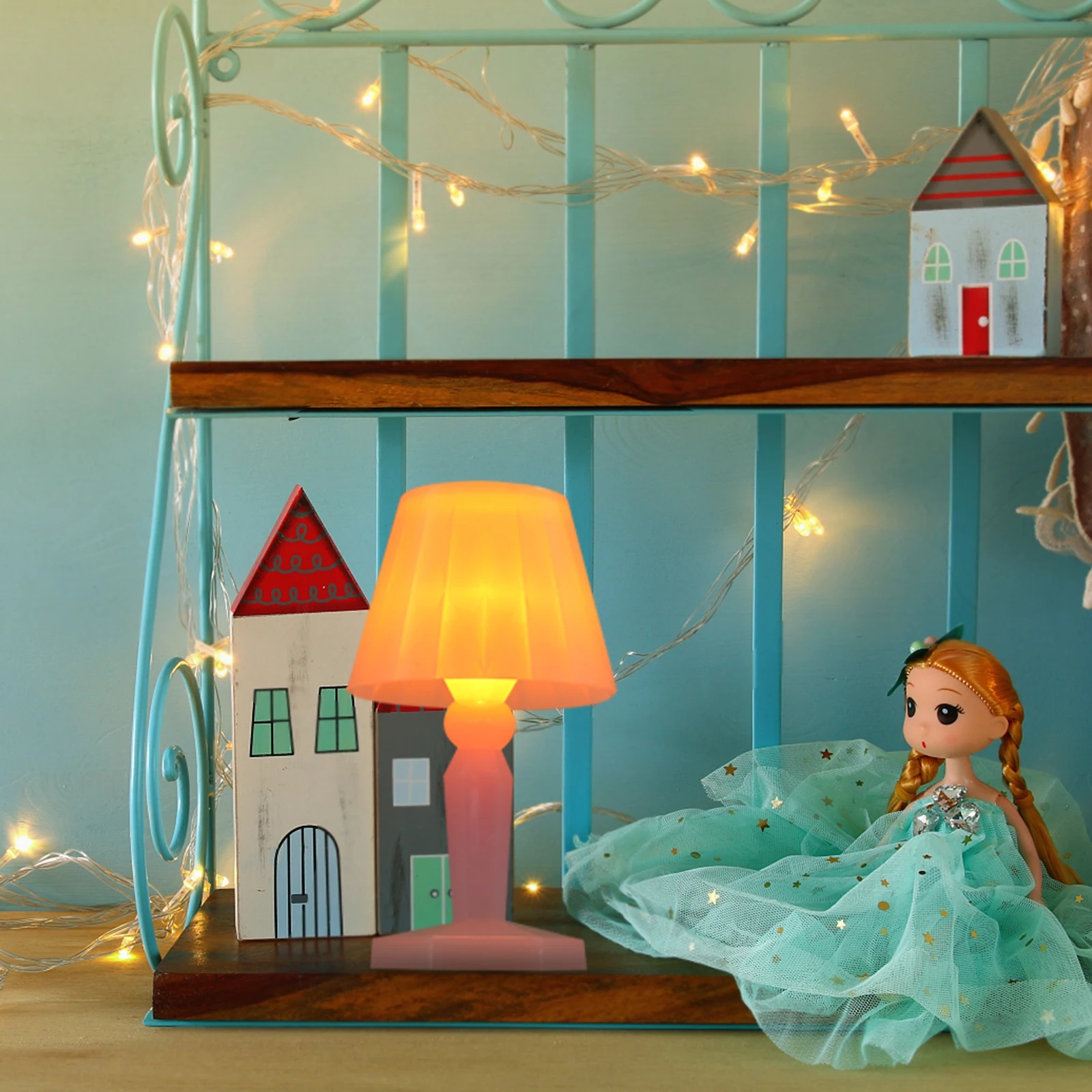 

Miniature Desk Lamp Candy Color Macaron LED Night Light Operated Bedroom Decor Mini House Supply Table Top Warm