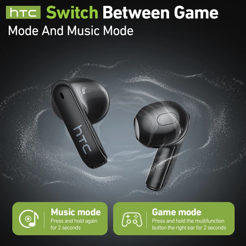 Auriculares Bluetooth para juegos HTC con micrófono, función de traducción en tiempo real, baja latencia, sonido HiFi y diseño inalámbrico. Modelo NE94.