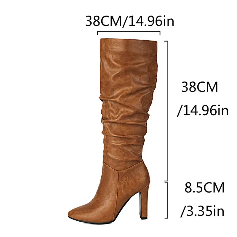 REAVE CAT 2026 Sexy Female Knee High Boots Pointed Toe Chunky Heels 8.5cm Zipper Large Size 43 44 45 Fashion Dating Party Bota