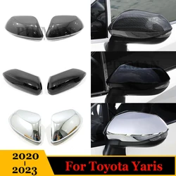 ABS Carbon Black Chrome for Toyota Yaris 2020 2021 2022 2023 Car Rearview Side Door Turning Mirror Accessories 2pcs