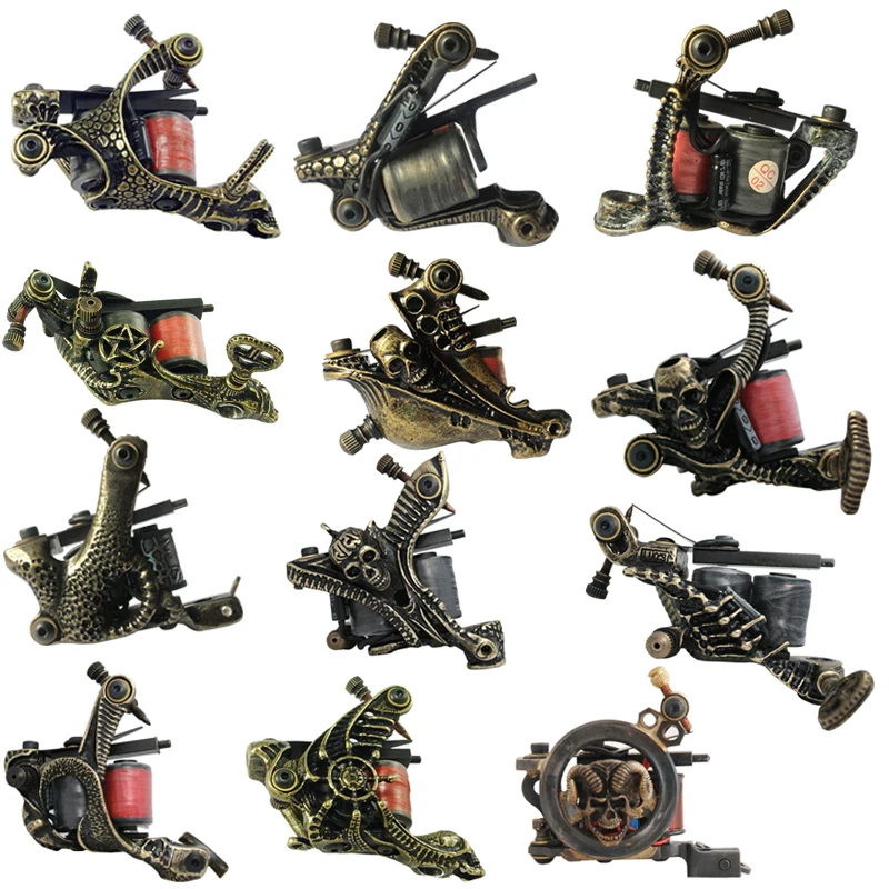 

Профессиональная медная тату-машина с черепом, 10 оберточных катушек, машина для перманентной татуировки, шейдерный лайнер, пистолет для татуировки, машина для татуировки, поставщик татуировок