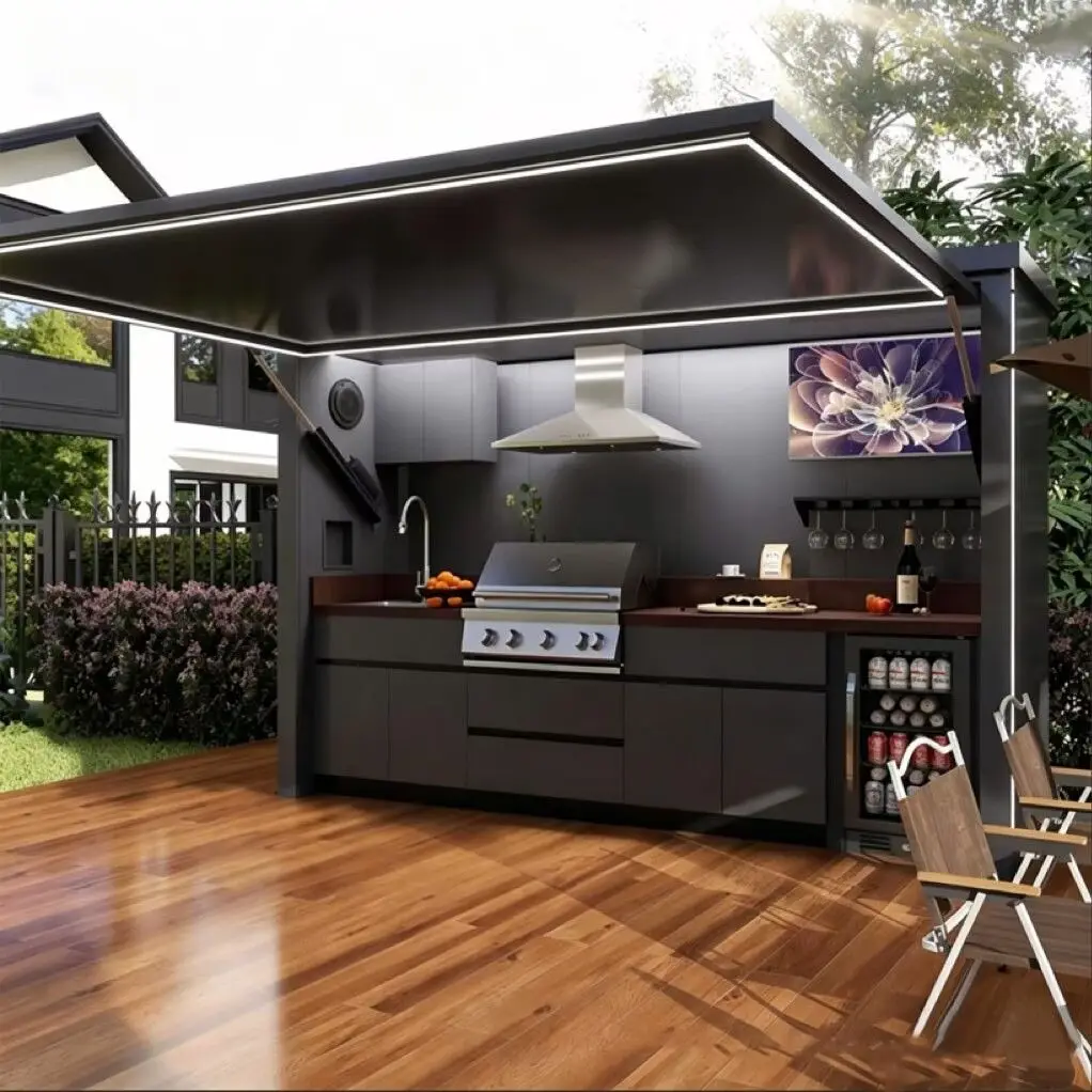 Portable Outdoor Kitchen Set with BBQ Grill and Fridge for Backyard Customized