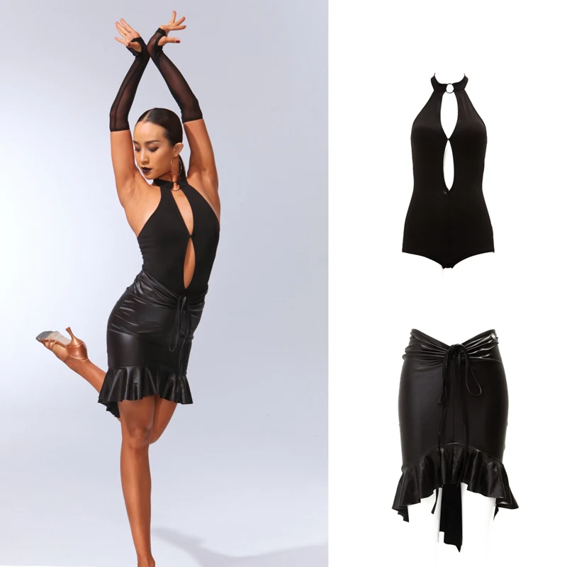 Sexy Latin Dance Costume Female Cutout Latin Top Ruffled Skirts Women'S Latin Dance Competition Clothes Training Wear DWY9919