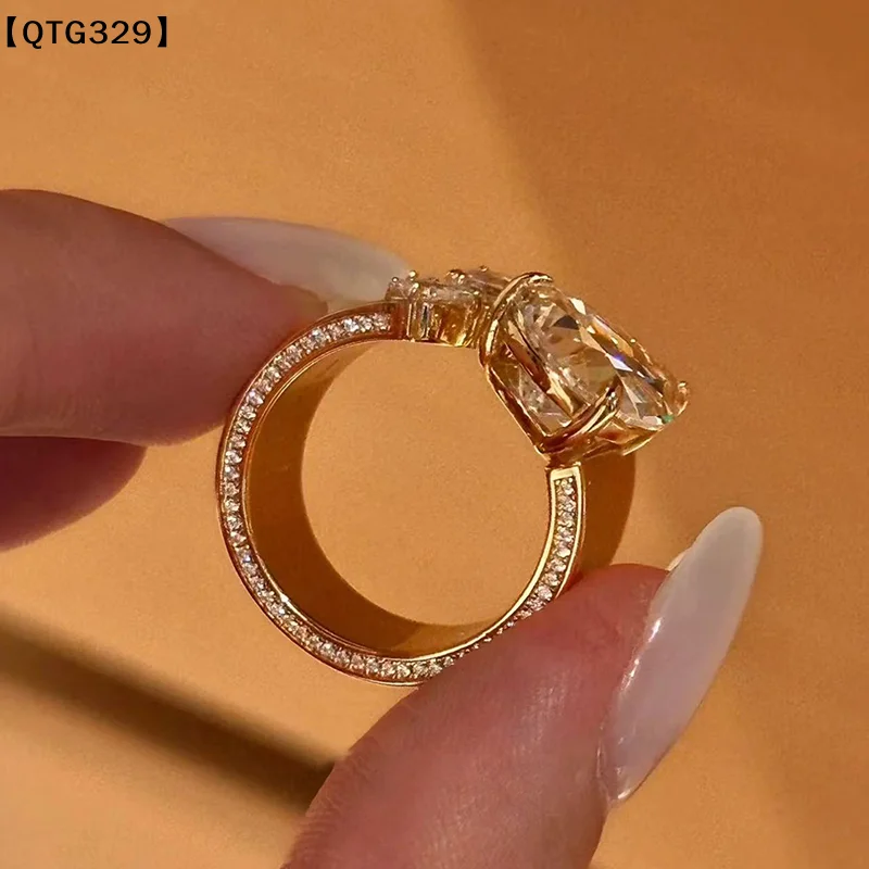【QTG329】Inspiration Design Inlay  Glossy Double Headed Droplet Gemstone Rings For Women Luxury High-End Ring Banquet Jewelry[T]