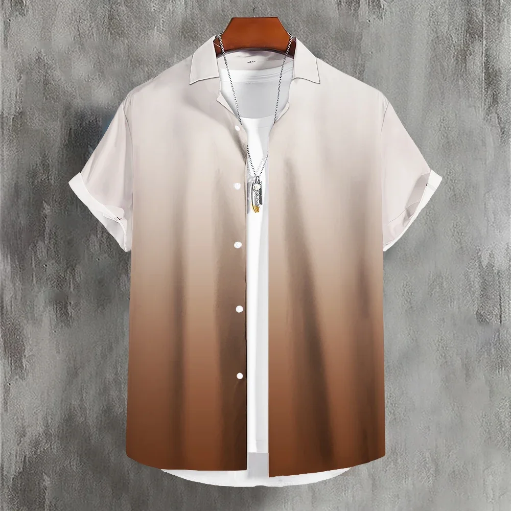 Men's Summer Color Gradient Shirt Men's Monochrome 3D Printed Shirt Casual Short-sleeved Top