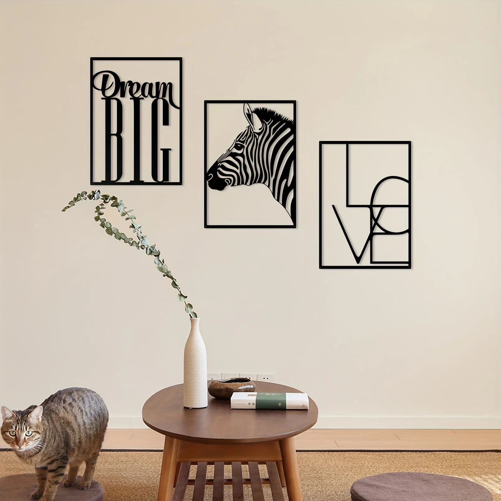 3pcs/set Modern Minimalist Lines Metal Wall Art, Animals, Letters Wall Art Decoration, Suitable for Office, Home Decoration Gift