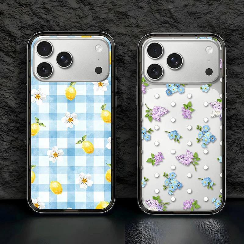 

Tulip Lemon Pattern Compact Acrylic Border Magnetic Phone Cover for IPhone 13 14 15 16 17 Pro Max Case for IPhone Air