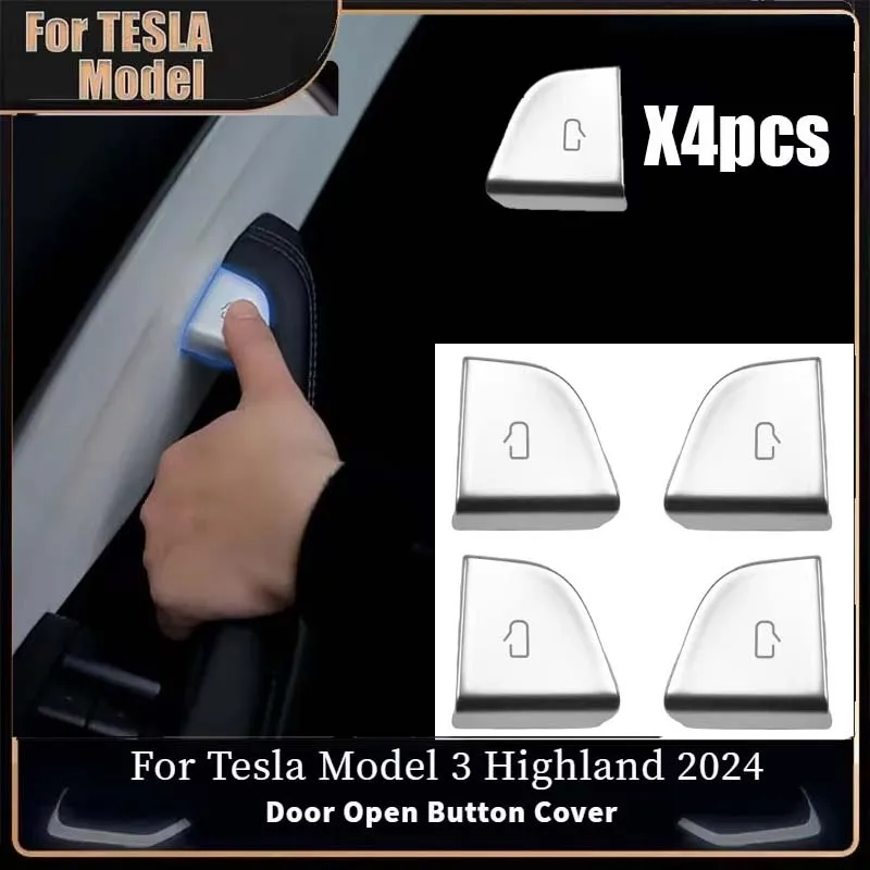 

4X Car Open Door Button Stickers For Tesla Model 3 Highland 2024 Accessories Door Open Handle Cover Interior Protection Trim