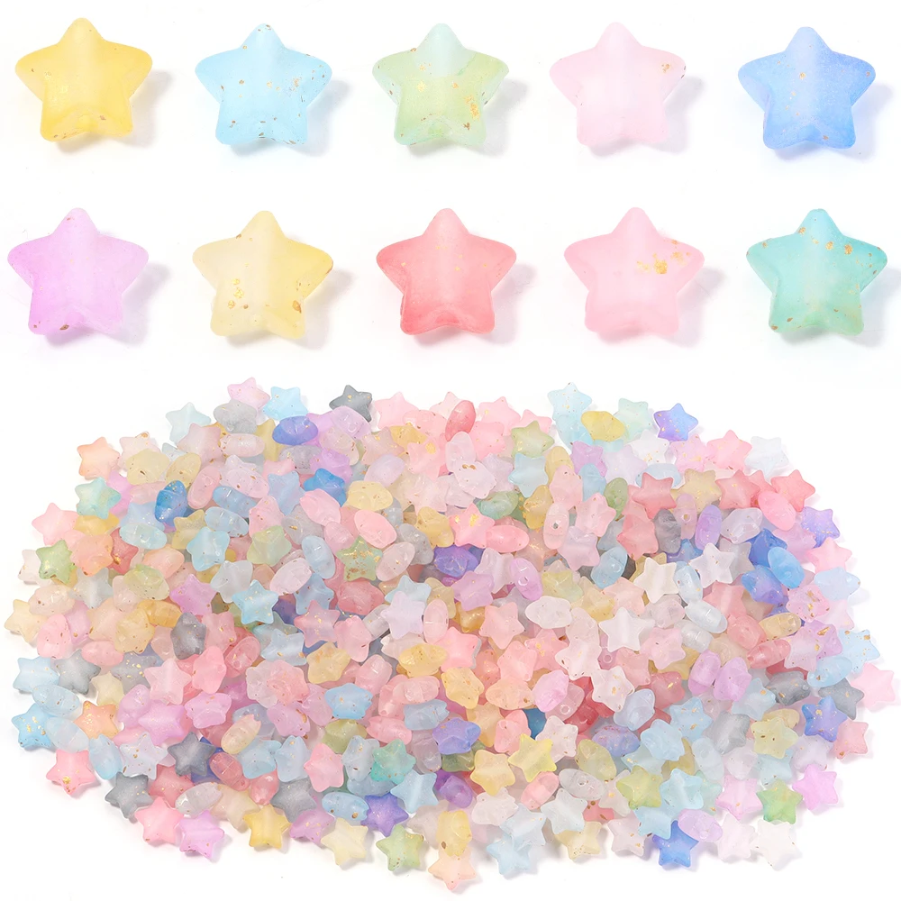 200pcs/lot Glitter Makaron Color Star Beads Acrylic Loose Spacer Beads For Jewelry Making DIY Bracelet Necklace Accessories