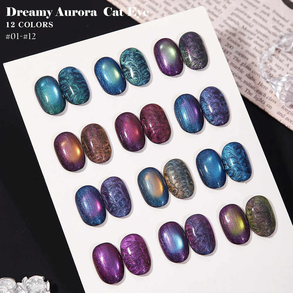 Vendeeni 12 Farben/Set Traumhafter Aurora Katzenaugen-Gel-Nagellack Magnetischer UV-LED-Gel-Lack mit Display – Detail 7