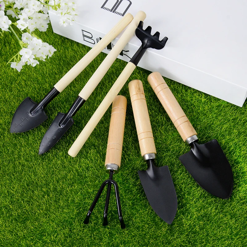 

3/6pcs Mini Gardening Tools Wood Handle Stainless Steel Potted Plants Shovel Rake Spade for Home Garden Miniature Planting Set 8