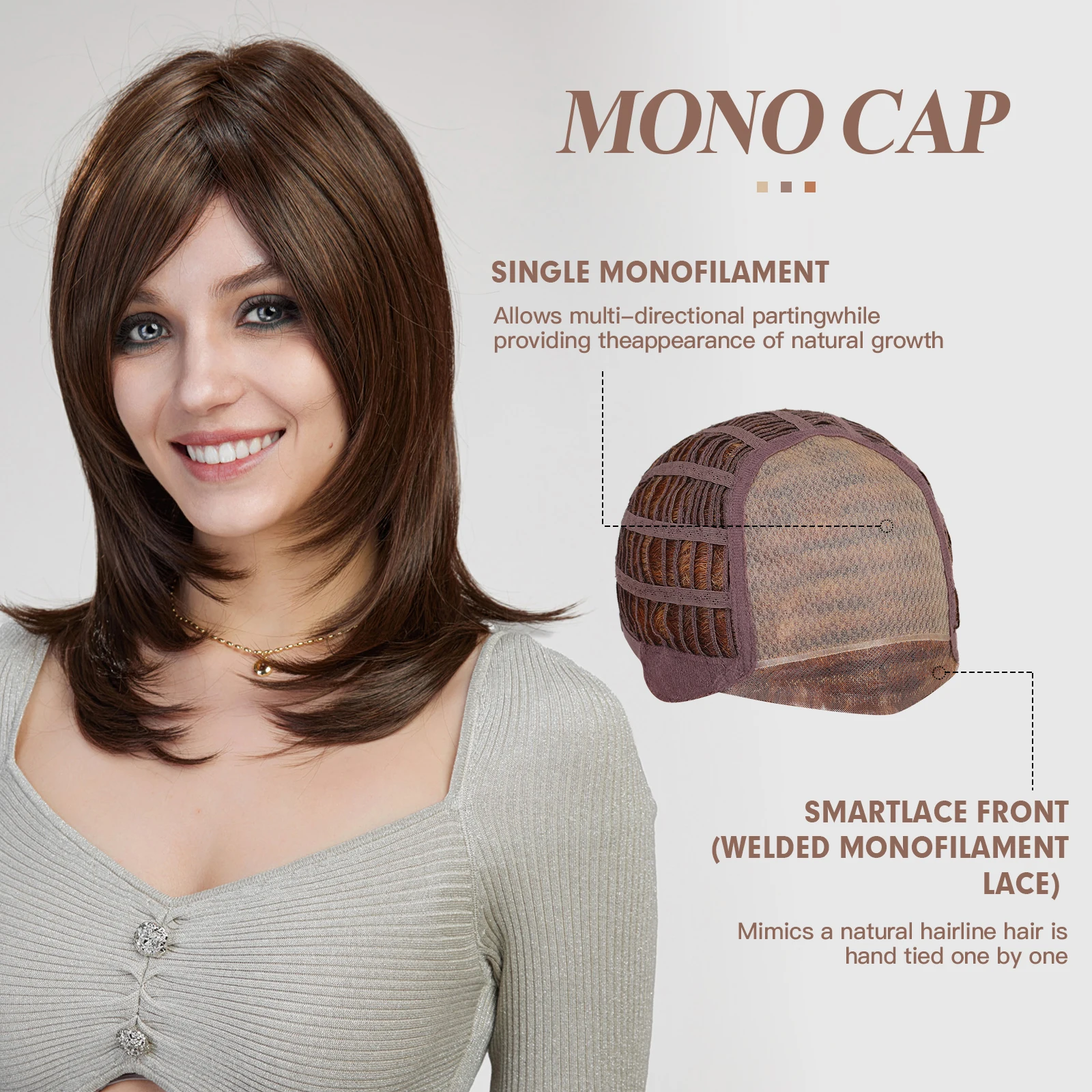 

Long Straight Dark Brown Futura Wigs for Women Hand Tied Lace Front Wig With Bangs Imported Silk Monofilament Cap Gluesless Hair