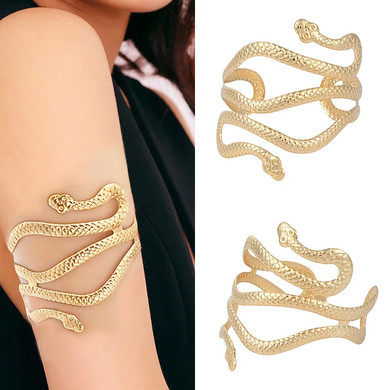 New Fashionable and Personalized Snake Head Arm Ring with Adjustable Metal Exaggerated Opening Snake shaped Wrapping Bracelet