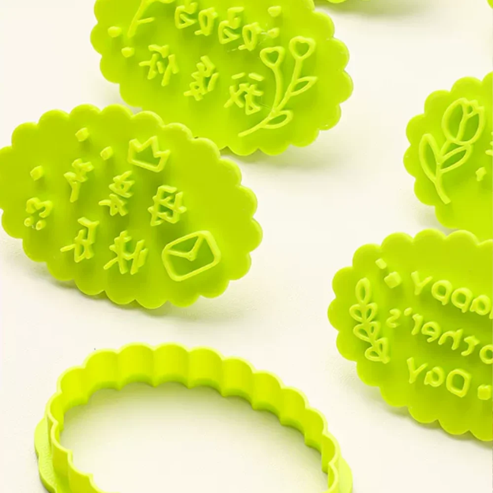 Lace Ellipse Shape Cookie Stamps Set Chinese, English Letters Cookie Mold DIY Baking Cookies Happy Mother's Day,I love mom