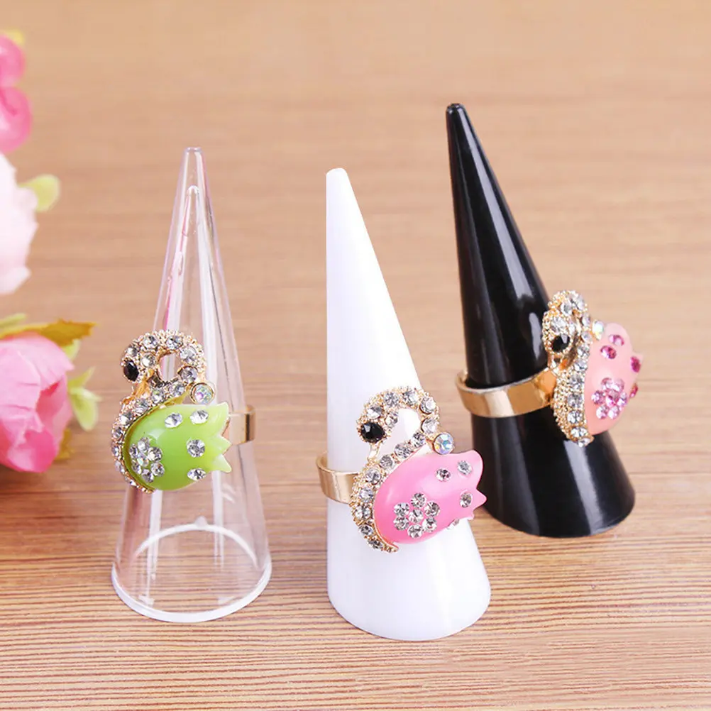 5Pcs Acrylic Cone Ring Display Holder Jewelry Stand Smooth Flat Base Stable Tabletop Display for Any Ring Size Retail Craft Home