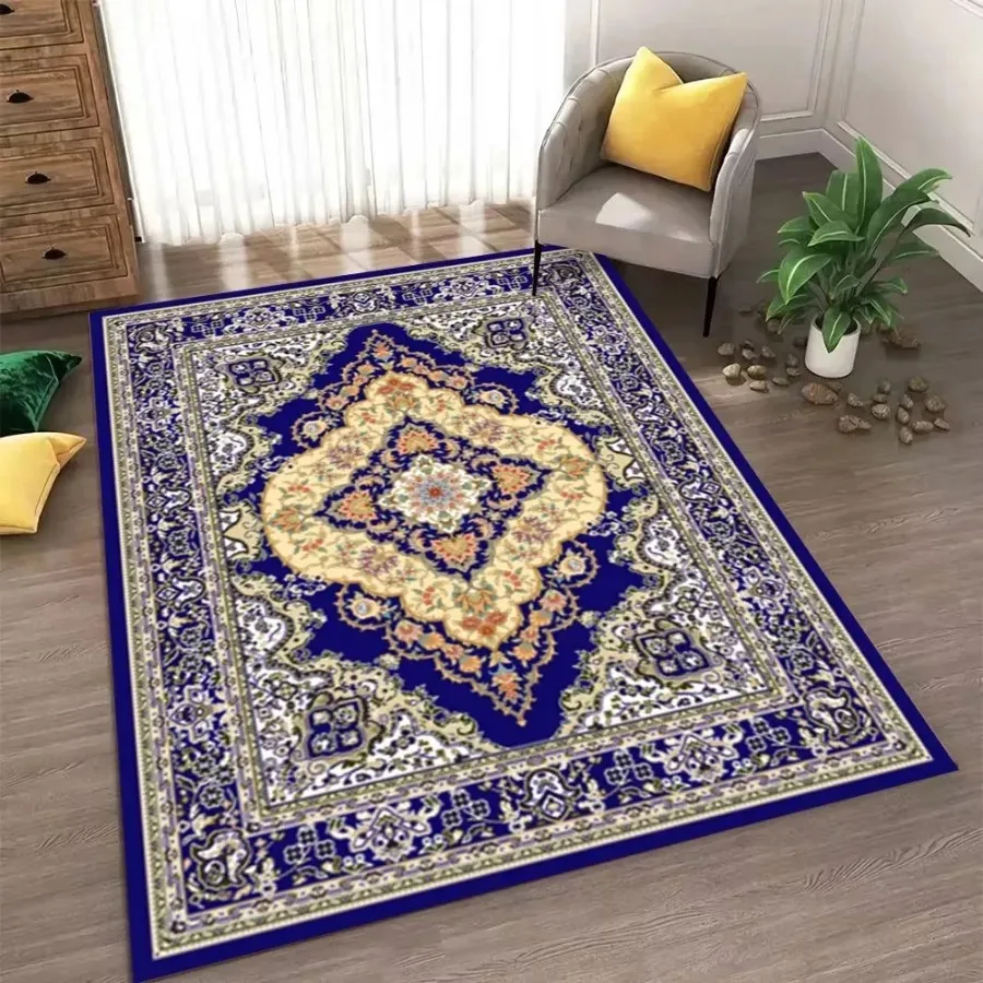 Black Persian Vintage Floral Area Rug Intricate Pattern Carpet Luxury Living Room Bedroom Decorative Floor Mat
