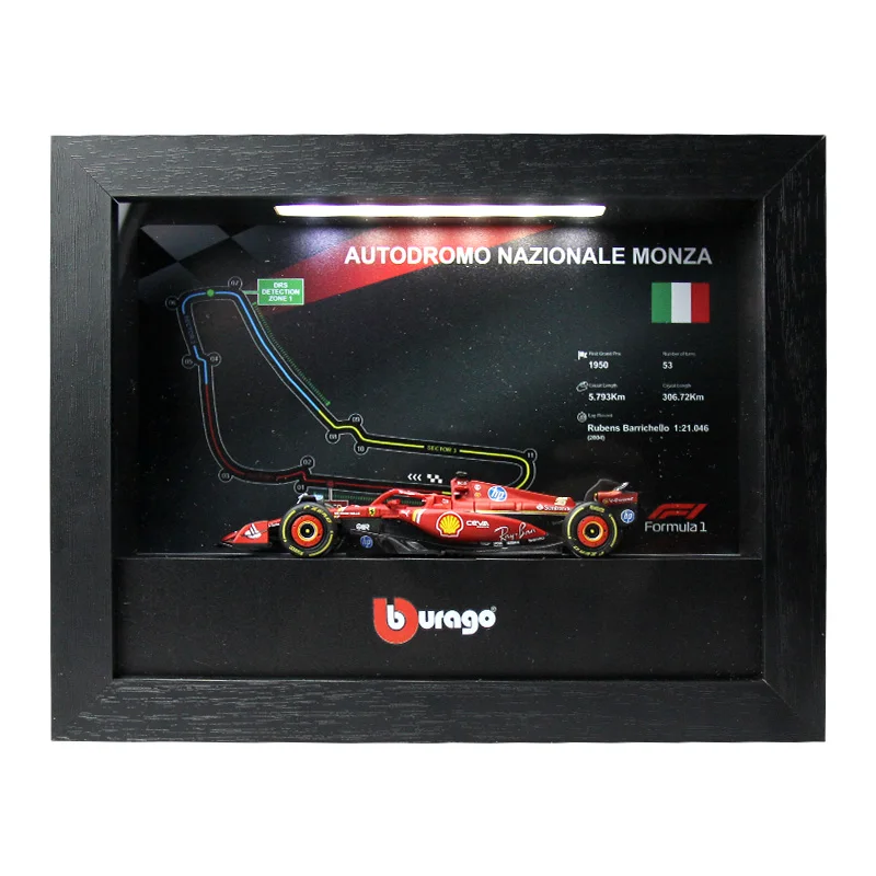 Bburago 1:43 2024 F1 Ferrari SF24 #16 Charles Leclerc Formula 1 Model Car Photo Frame Version With LED Light Monza Circuit