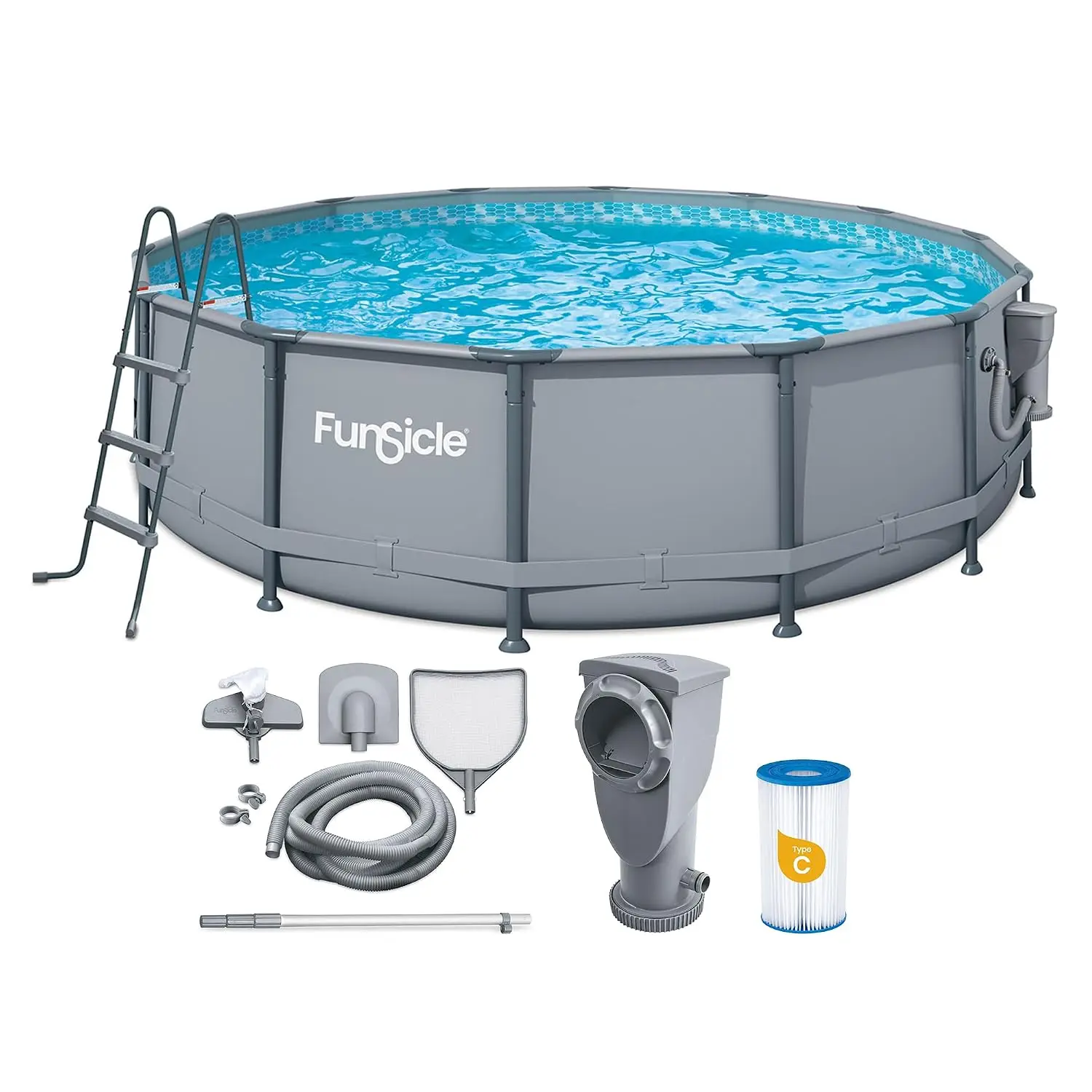 14x42in Round Above Ground Pool with 1200 GPH Pump, AutoSkimmer & Ladder, Custom