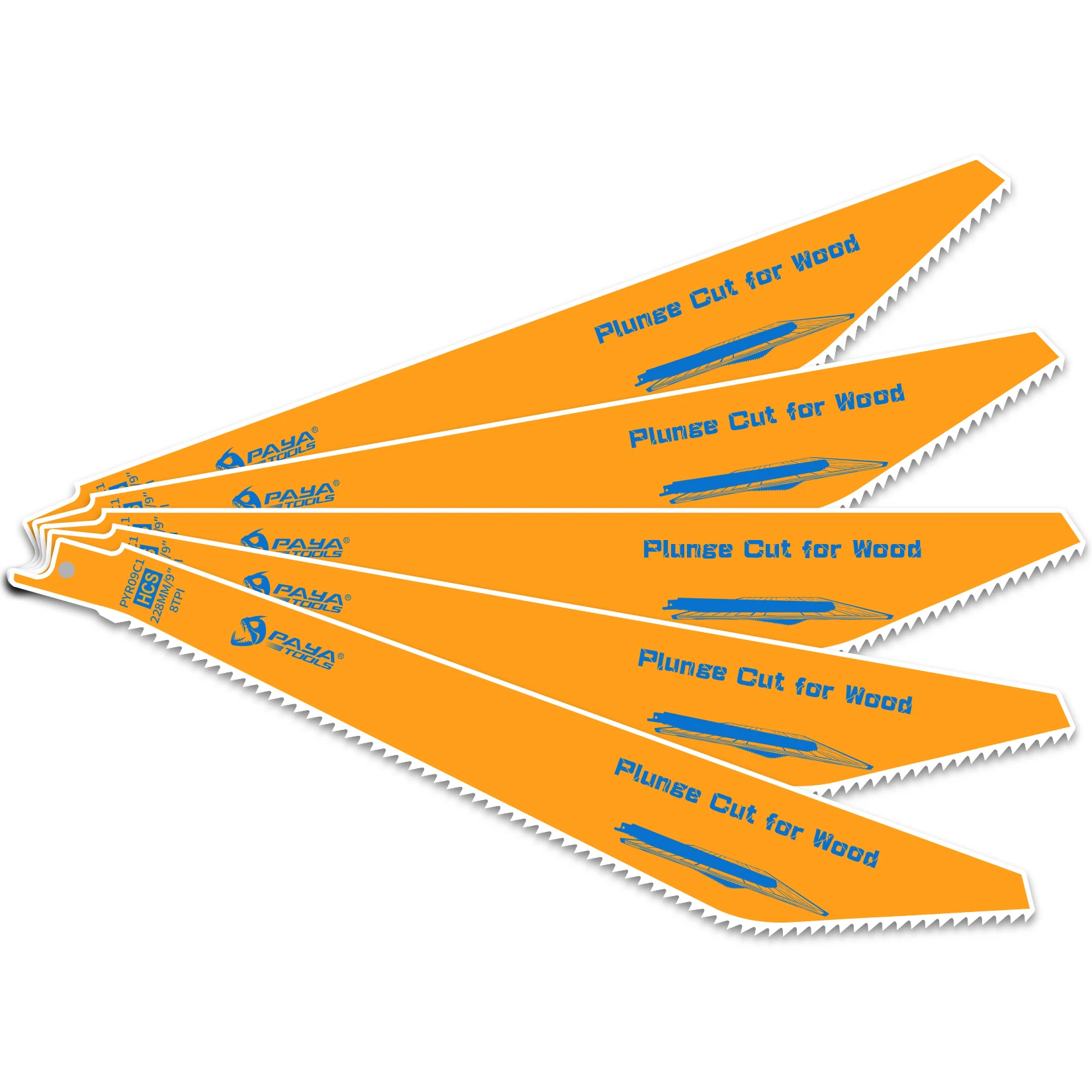 PAYA 5-PACK 9 Inch 8TPI Reciprocating Saw Blade HCS Plunge Cut Blade for Wood Fast Cutting From Middle Directly for Woodworking