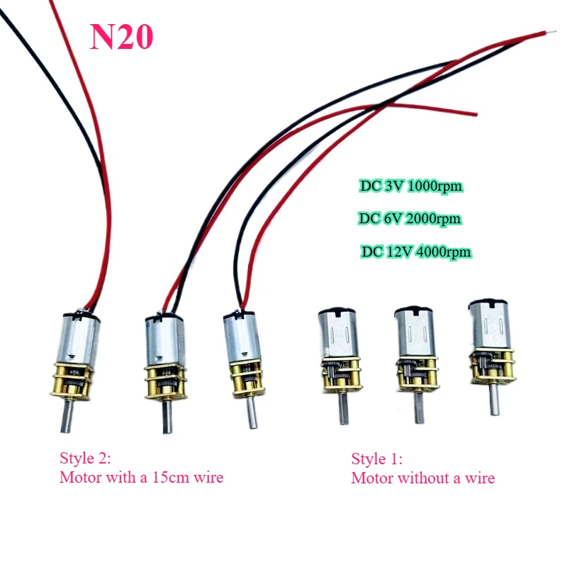 GA12 N20 DC 3V 1000rpm 6V 2000rpm 12V 4000 RPM Mini Micro Metal Gear Motor High Torque Motor  with a 15cm wire