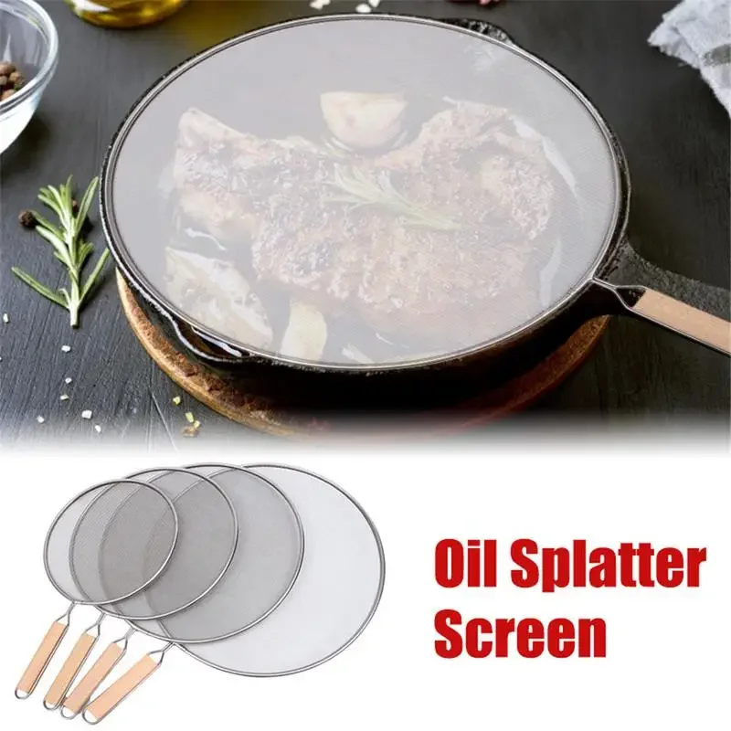 

Stainless Steel Splatter Screen for Frying Pans Mesh Guard for Kitchen Cooking Hot Oil Splash Splatter with Wooden Handle