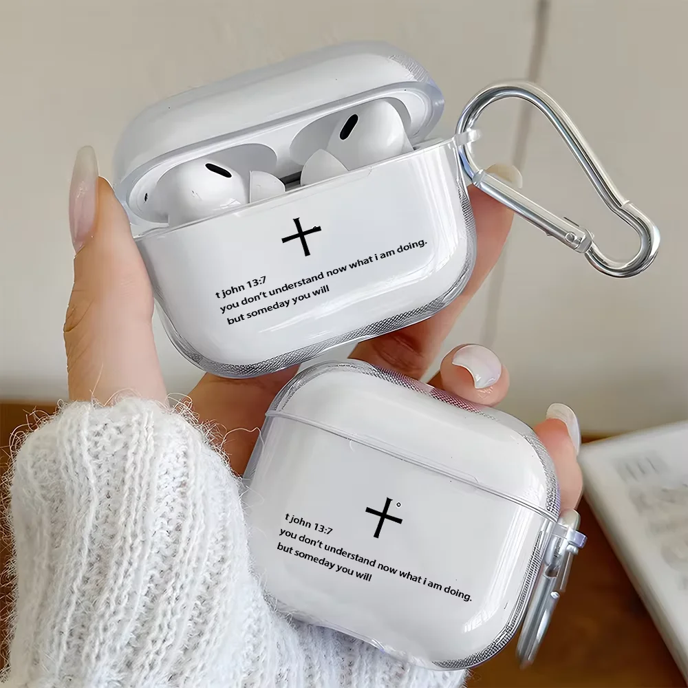 Cross Pattern Bible Verse Clear Earphone Case for AirPods 1 2 3 4 Earbuds Case For AirPods Pro 3/Pro 2/Pro TPU Protective Cover
