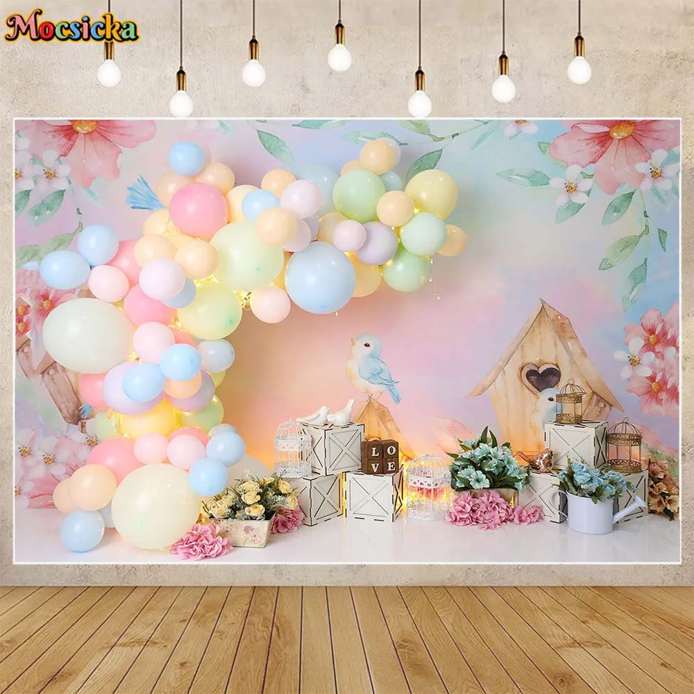 

Mocsicka Newborn Photography Background Colorful Balloons Flowers Bird Baby Child Birthday Backdrop Photocall Photo Studio Props