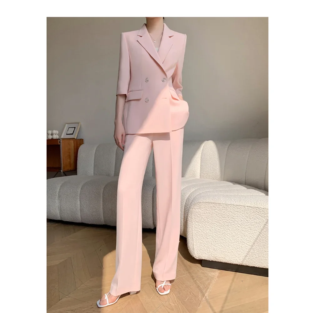 Candy Color Light Pink Purple Conjuntos Para Mujeres 2 Piezas Peak Lapel Single Breasted Elegant Exquisite Formal Office Lady