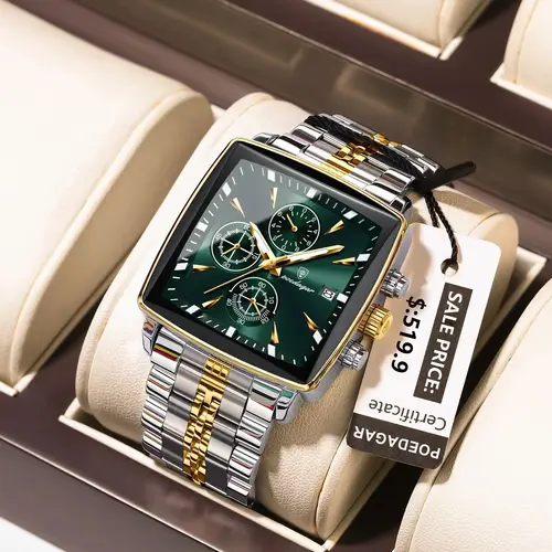 Imagen 2 del producto Reloj de pulsera POEDAGAR de lujo para hombre, reloj luminoso resistente al agua de acero inoxidable para hombre, cronógrafo con fecha, relojes de cuarzo para negocios para hombre