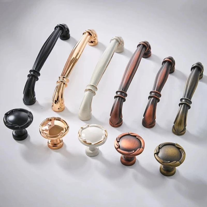 العتيقة سبائك الزنك مقبض درج العاج الأبيض الكلاسيكية ثقب واحد أسود أحمر برونزية مقبض باب خزانة القهوة للديكور المنزل #3