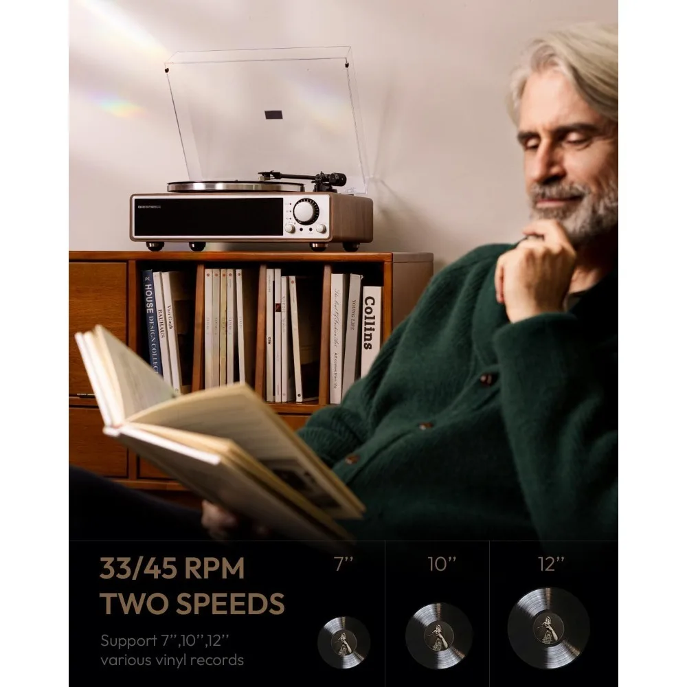 ترقية جديدة مشغل تسجيلات الفينيل الكل في واحد مع بلوتوث 5.4، مكبرات صوت مدمجة على القرص الدوار HiFi، فونو بريمب - جودة عالية #2