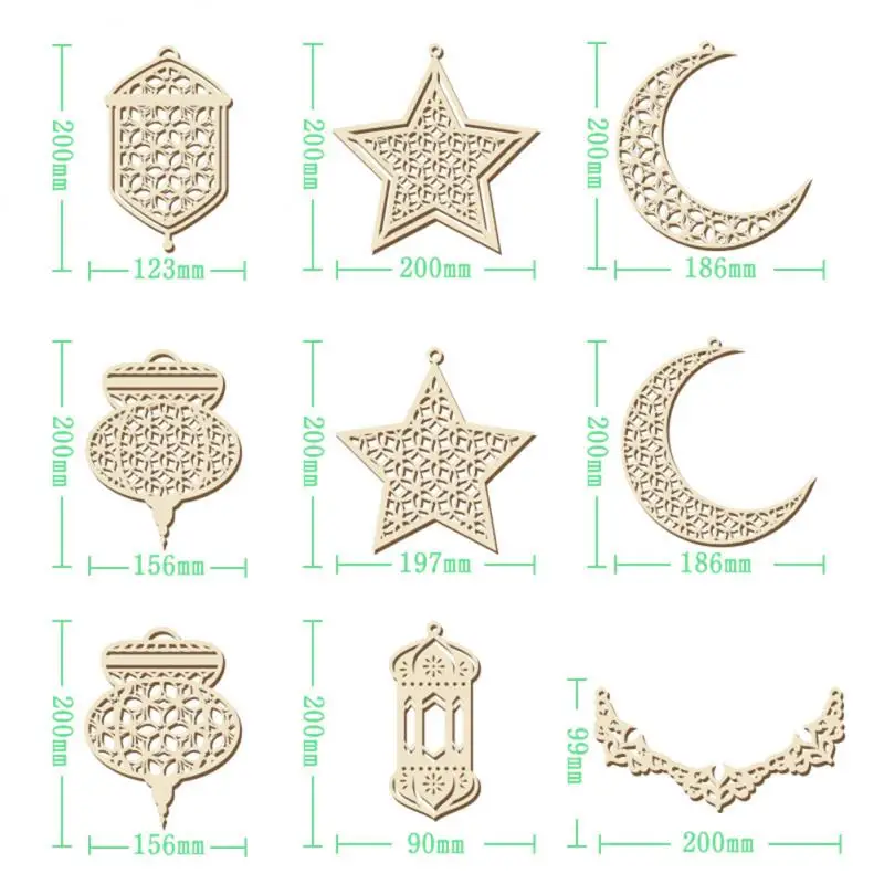 Eid Mubarak Wooden Hanging Ornaments Hollowed Moon Star Pendant for Ramadan Kareem Decoration Islamic Muslin Party Supplies