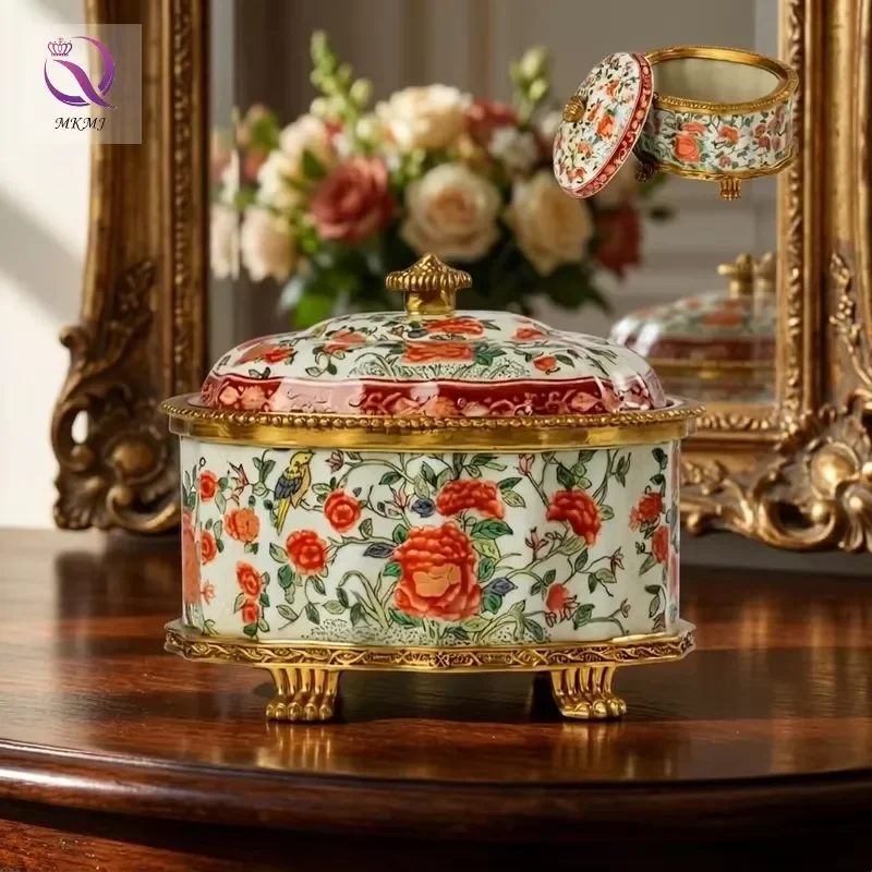 Elegant Ceramic Cylindrical Jewelry Box with Intricate Patterns Luxury Home Decor Storage Container for Rings and Earrings