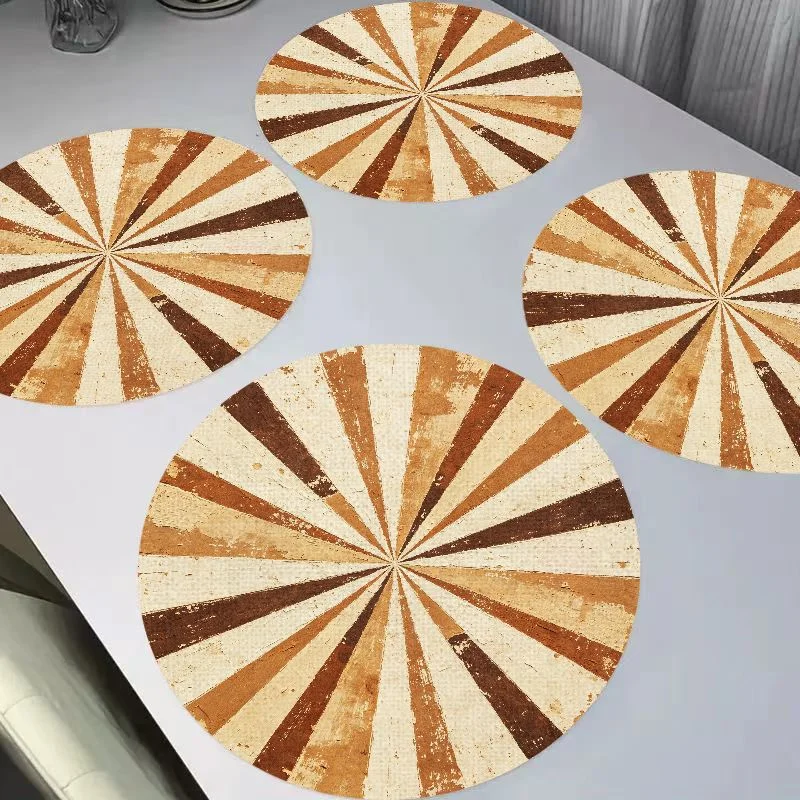 VIKAMA Vintage Vintage Brown Tone Radiating Wood Grain Circular Round Linen Placemats Heat Resistant Wear-Resistant