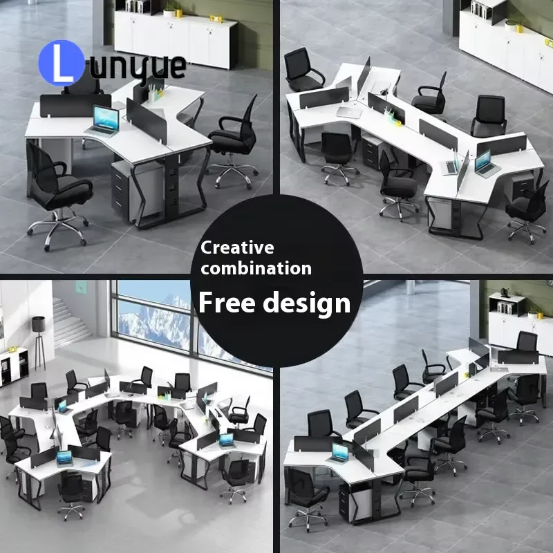 Modern 120 Degree L Shaped Office Desk Modular Staff Workstation Creative Clerk Table Customizable Furniture for Office Space