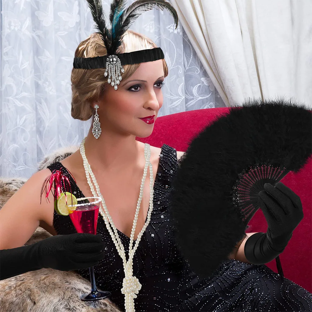 Vintage 1920's Flapper dziewczyna z pałąkiem na głowę kobiety Gatsby kostium imprezowy zestaw akcesoriów naszyjnik z pereł rękawiczki uchwyt na papierosy kolczyki