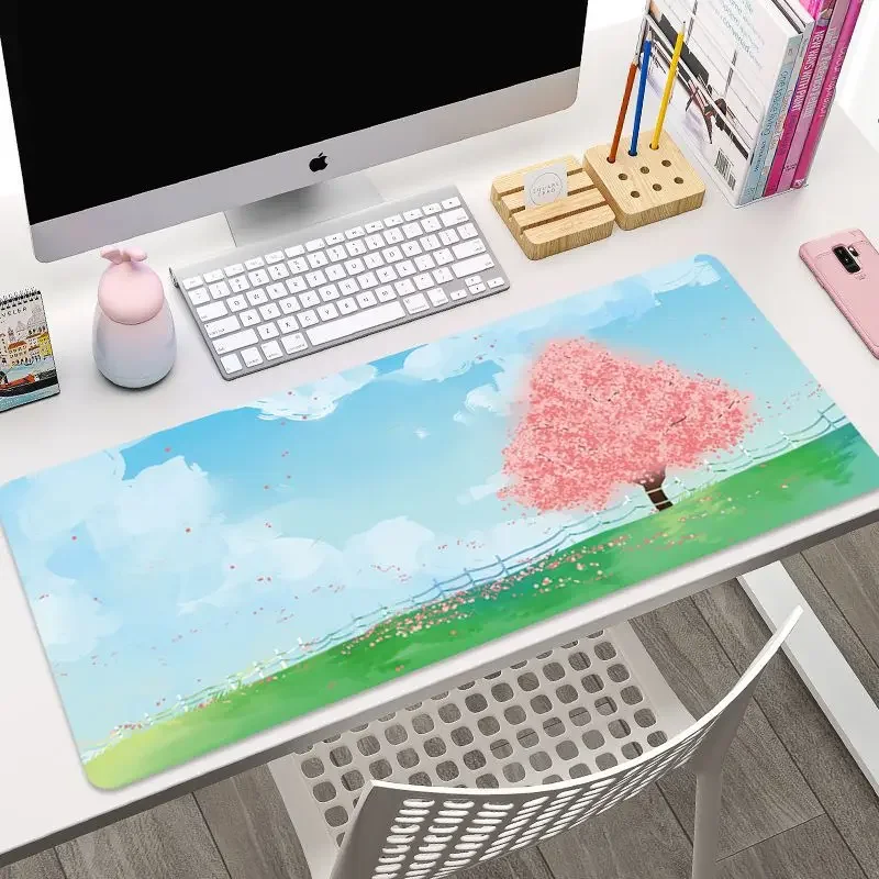 800x300x2mm Cute Keyboard Carpet Large Desk Pad Non-slip Rubber Gamer Mouse Pad Laptop Kawaii Cartoon Scenery