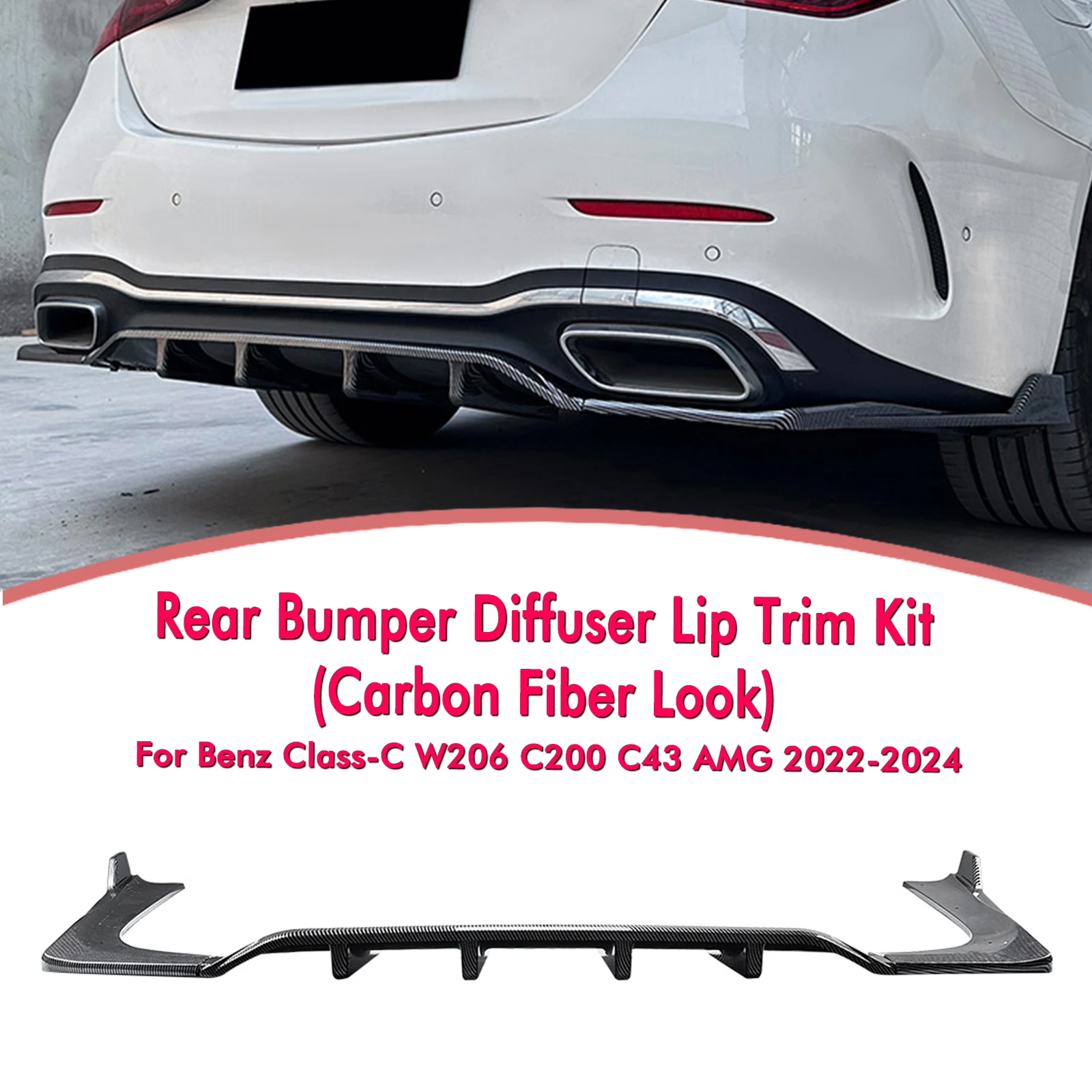 

Rear Bumper Diffuser Lip Carbon Fiber Look/Gloss Black Tail Spoiler Plate For Mercedes Benz C Class W206 C200 C43 AMG 2022-2025