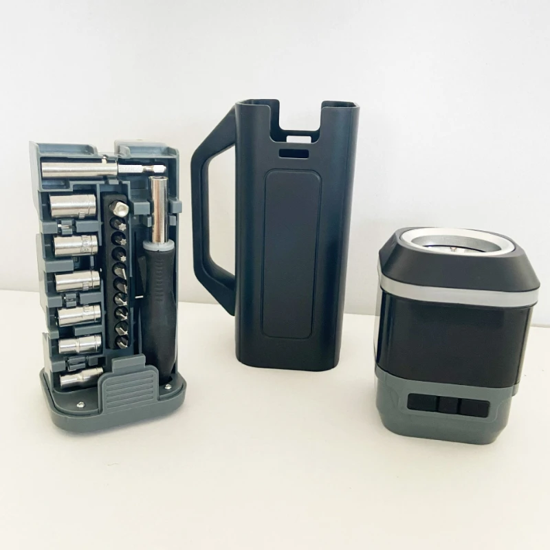 صندوق أدوات محمول متعدد الوظائف DK-106 مع مجموعة أدوات مصباح يدوي عالية السطوع، صندوق أدوات متين ومحمول للإصلاحات