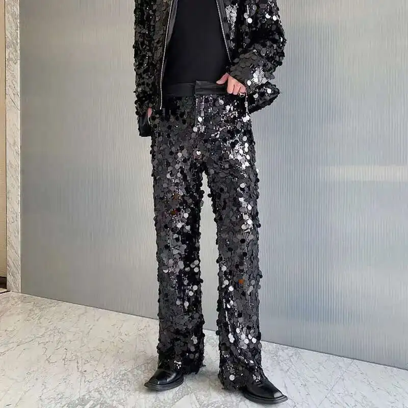 LUZHEN Personalized Sequined Flared Pants Casual Original Cool Stage Costumes High Street Design Fashion Men's Trousers LZ5481