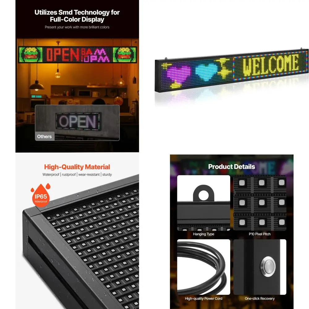 

Полноцветная гибкая светодиодная панель с функцией прокрутки, 52x8 дюймов, управление по Bluetooth, настраиваемый текстовый дисплей для бизнес-рекламы