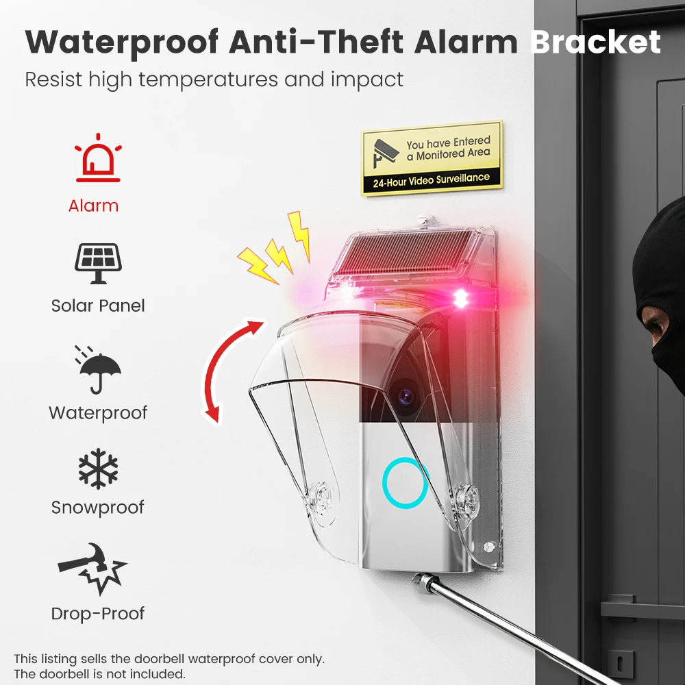 Doorbell Waterproof Anti-Theft Alarm Bracket Solar Powered Sound Light Alarm Protective Case For Ring Blink Wired Doorbell
