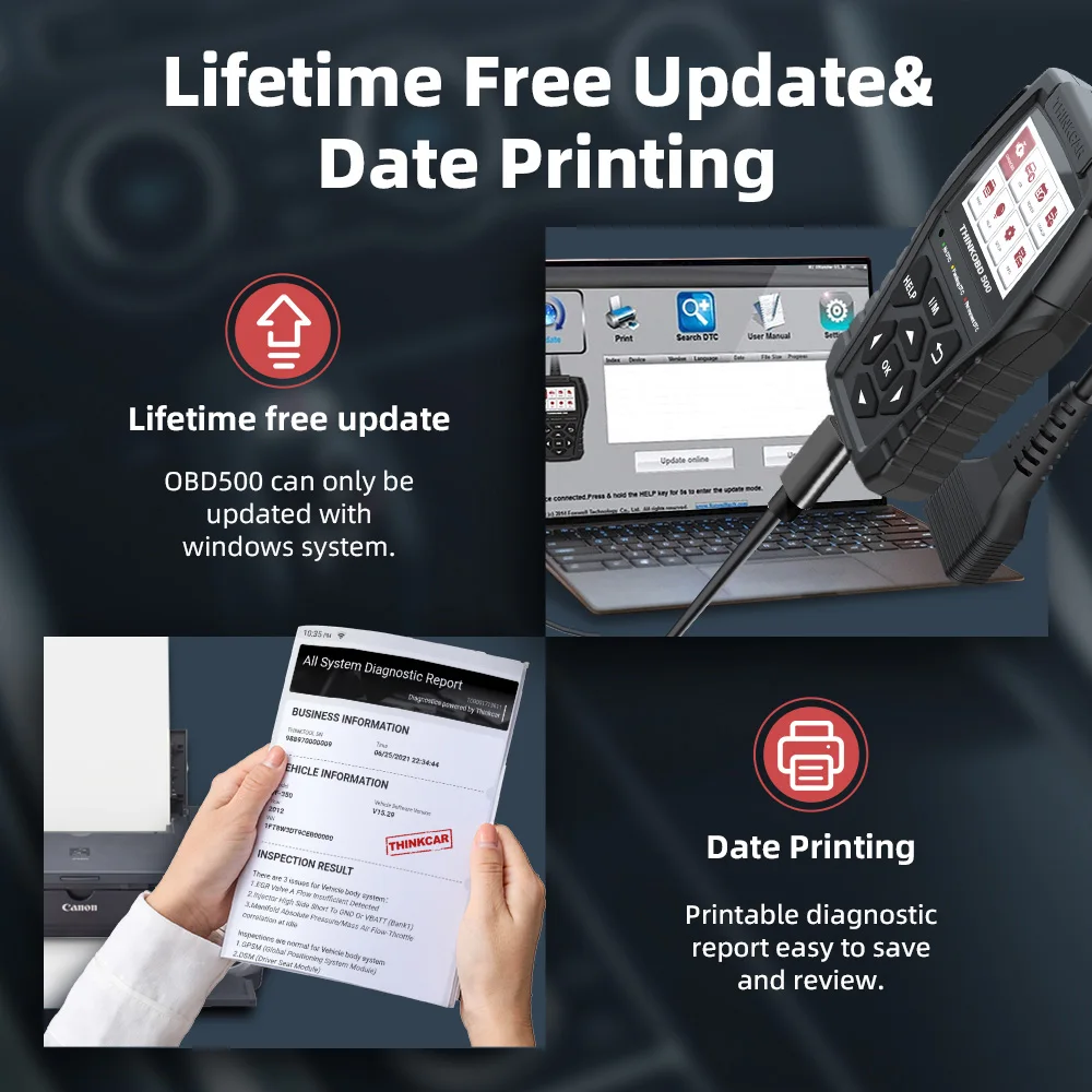 THINKCAR THINKOBD 500 OBD2 Diagnostic Tool for Car Check Engine Fault Code Reader DTC Lookup Scan Tool Lifetime Free Update