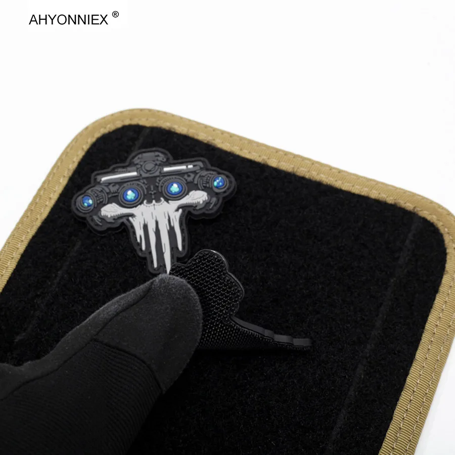 AHYONNIEX 1PC PVC Night Vision Goggles Skull Patch Tactical Medal Luminous Hook&Loop Badge Military Stickers for Backpack