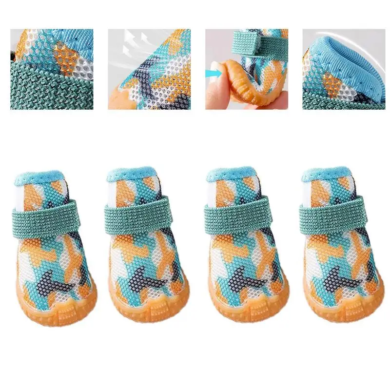 Summer Dog Shoes 4PCS Breathable Shoes For Small Dogs Boots Booties Paw Protector Puppy Shoes Anti-Slip Sole Cat Shoes Boots