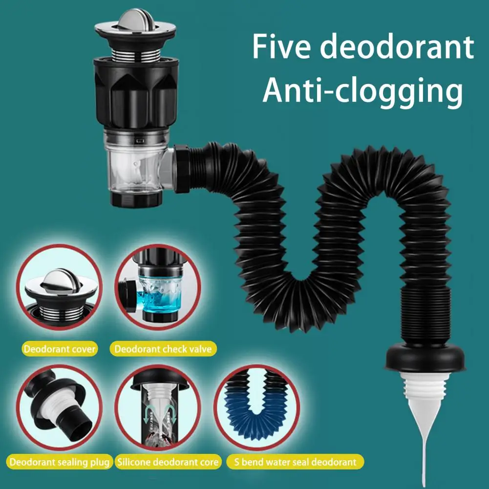 Bathroom Sink Drain Kit with Expandable P-Trap Leak-Proof Odor Prevention Easy Installation Flexible Sink Drain Pipe Set