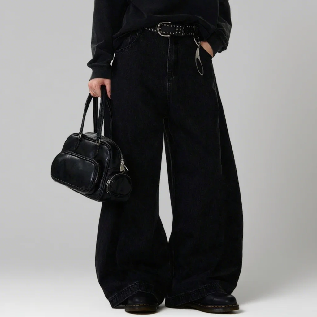 

American Baggy Wide Leg Curved Knife Denim Pants Loose Solid Color Male Trendy TrousersSpring Summer Men's Jeans